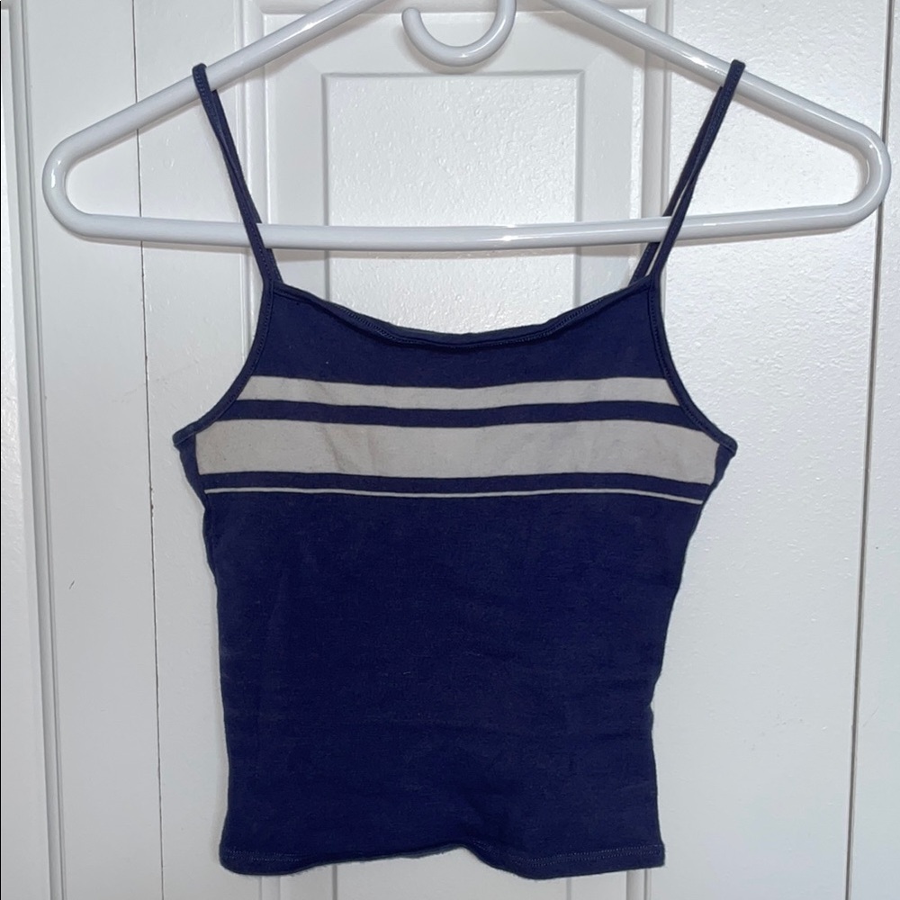 GARAGE Blue and White Fitted Crop Camisole